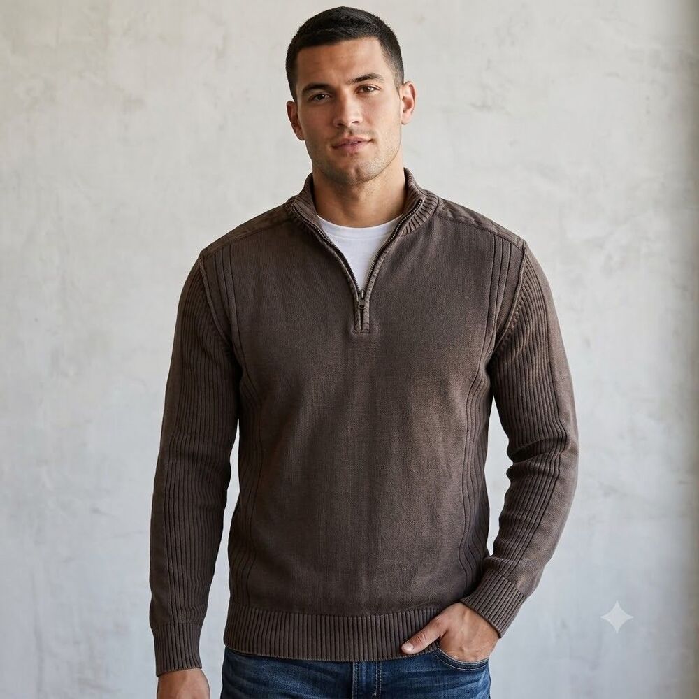 BKE Buckle Dwight 1/4 Zip Sweater Mens Sz XL Washed Vintage Brown Athletic Fit